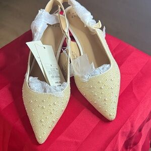 a new day Ivory Beaded Pointed-Toe Slingback Heels